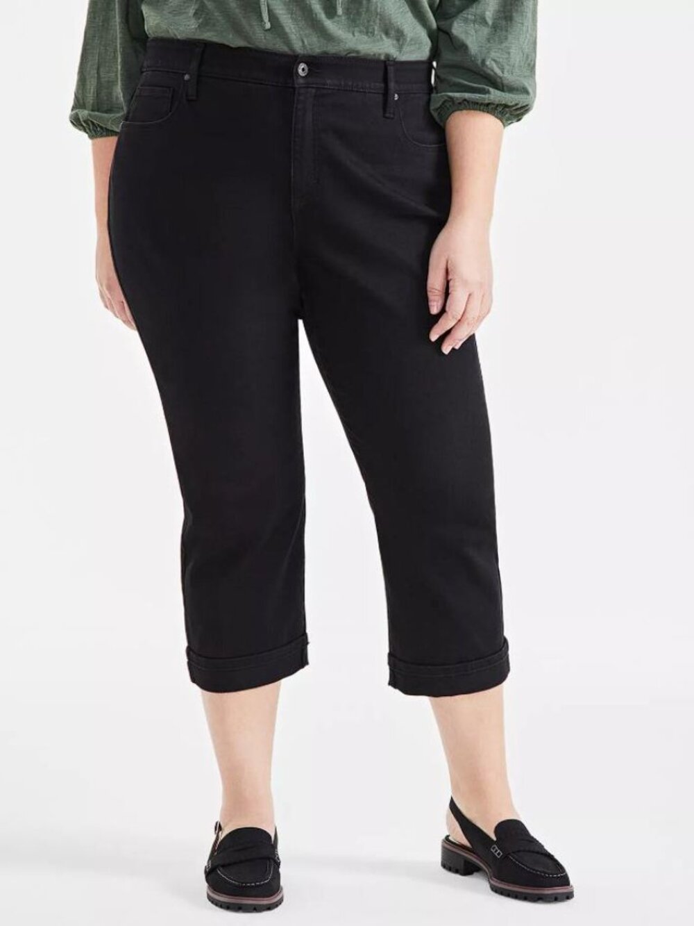 STYLE & CO. Women's Plus Size Mid-Rise Curvy Capri Jeans Size 24W in Deep Black